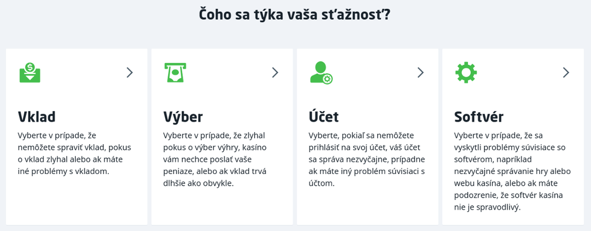 Kategórie sťažností